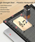 Honeycomb Laser Bed 15.7x11.8 Inch 400x300mm For Laser Engravers with measuring scale, engraving a musical note pattern on wood.