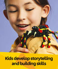 Awesome Building Kit Featuring Rad Spider Scorpion And Snake Models, child holding spider model, colorful building toy, creative playset.