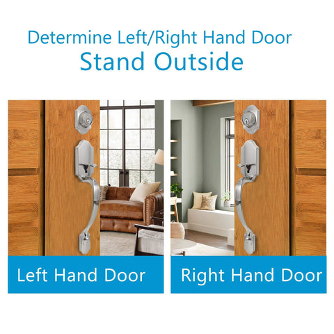 Front Door Handle Set With Deadbolt Lock, Single Cylinder Entry Lockset, Curved Or Straight Handle Options, Lower Half Grip Round Knob, Silver Finish, Great For Home Or Business Doors, Adjustable Two And Three Eighths Inch Latch
