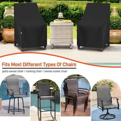 Two Pack High Back Patio Chair Covers Waterproof Weatherproof For Stackable Dining Chairs And Lounge Or Swivel Seats Fits Up To 25W X 28D X 42H With Storage Bag Backyard Ready covering chairs on a patio