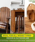Pure Linseed Oil For Wood 100 Percent Natural And Food Safe For Indoor Furniture Care with wood chair, table, and cutting board