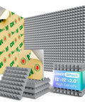 12 Pack Pyramid Soundproof Foam Panels For Walls, gray acoustic tiles, 12x12x2 inches, peel and stick backing for easy installation.