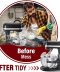 Full Wrap-Around Pouring Shield For Stand Mixers 6-7 Qt, Stainless Steel Splatter Guard in kitchen before and after use