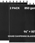 Heavy Duty Sound Dampening Acoustic Blankets 2 Pack 96 X 80 Inches 850 Gsm Solid Build Game Changer No Fluff Echo Control For Podcast Studio Grommeted Wall Mount showing black panels with grommets.