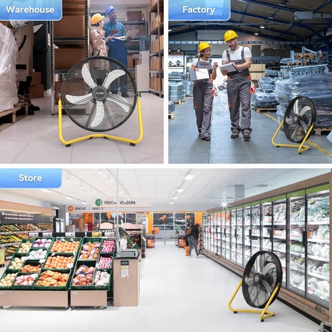 20 Inch High Velocity Floor Fan With Wall Mounting System Powerhouse Air Mover for Workshop Garage and Warehouse, scene in use