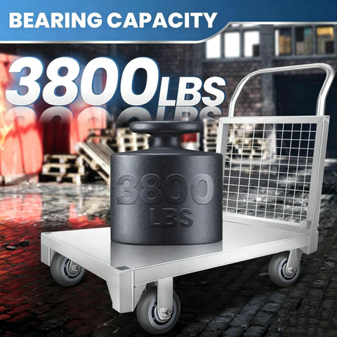 Beefy Heavy Duty Platform Cart With Cage For Industrial Use 3800 Lbs Folding Moving Dolly With 5 Inch Casters and weight icon