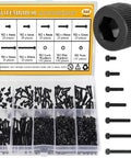 565 Piece M2 Hex Socket Head Cap Screws Nuts Washers Set Black Fully Threaded With M2 Four To Twenty Millimeter Sizes Lock And Flat Washers 12.9 Grade Alloy Steel The Go To Kit For DIY Projects And Repairs in labeled box