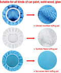 Twelve Piece Set Of Five To Six Inch Car Polisher Bonnets Microfiber Polishing Covers Waxer Bonnets Buffing Pads With Elastic Stretch Fit For Auto Detailing And Waxing, blue microfiber bonnet close-up