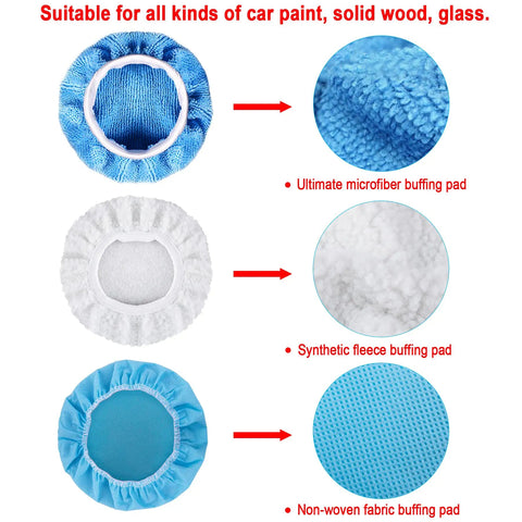 Twelve Piece Set Of Five To Six Inch Car Polisher Bonnets Microfiber Polishing Covers Waxer Bonnets Buffing Pads With Elastic Stretch Fit For Auto Detailing And Waxing, blue microfiber bonnet close-up
