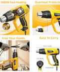 Heavy Duty 1800W Heat Gun With Quick Heating Adjustable 140°F To 1202°F Thermostat, 3 Speed Airflow, ergonomic design