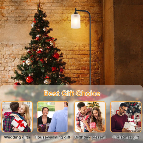 Gold Floor Lamp Tall Standing Light With Clear Glass Shade For Living Room And Bedroom near Christmas tree