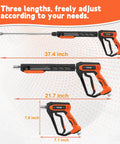 Pressure Washer Gun And Hose Kit With 25 Ft Heavy Duty Hose And Replacement Wand 5 Nozzle Tips M22 Fitting Universal Fit For Most Power Washers Not For Garden Hoses showing three adjustable wand lengths.