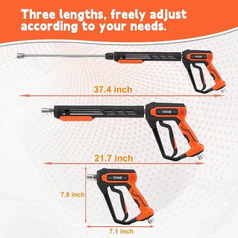 Pressure Washer Gun And Hose Kit With 25 Ft Heavy Duty Hose And Replacement Wand 5 Nozzle Tips M22 Fitting Universal Fit For Most Power Washers Not For Garden Hoses showing three adjustable wand lengths.
