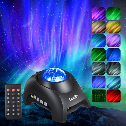 Star Projector For Bedroom With Remote, Aurora Northern Lights Show, Bluetooth Speaker, displaying multiple colorful modes.
