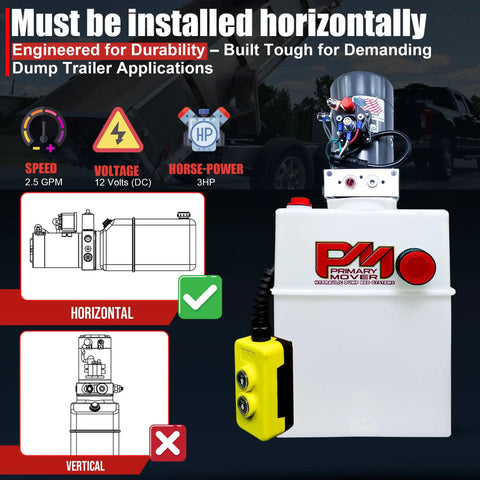 12V DC Single Acting Hydraulic Pump With Poly Reservoirs For Dump Trailer, Heavy Duty Hydraulic Power Unit, diagram and control
