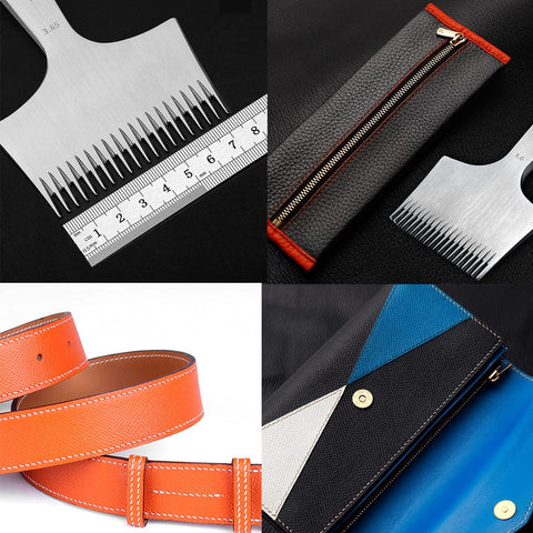 French Style 20 Tooth Pricking Iron Leather Chisel All Polished Punching Tool Kit Obverse 3.0 Mm with leather case and belt