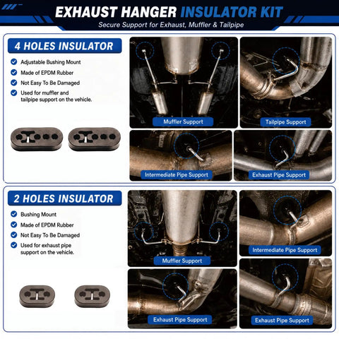 Premium 10pcs Exhaust Hanger Rod Set With Double Length Muffler Brackets For Custom Repair And Car Tuning Projects Ensuring Secure Mounts, EPDM rubber insulators