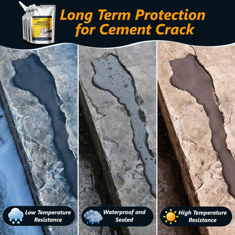Image showing the effects of High Elasticity Concrete Crack Filler Self Leveling Quick Drying Waterproof Cement Crack Repair For Driveways Walkways Patios Joints Indoor And Outdoor Grey 5 Lb 80 Oz Diy Friendly on concrete surfaces under different temperatures and wet conditions.