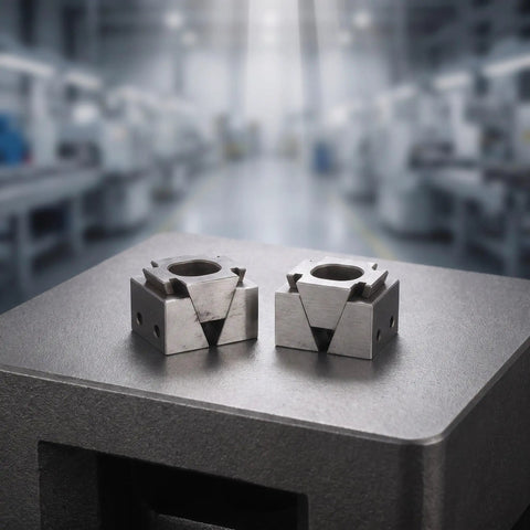 Premium CNC Machining Center Side Clamp With Precision Wedge Stop Block For Milling Operations shown on a work surface.