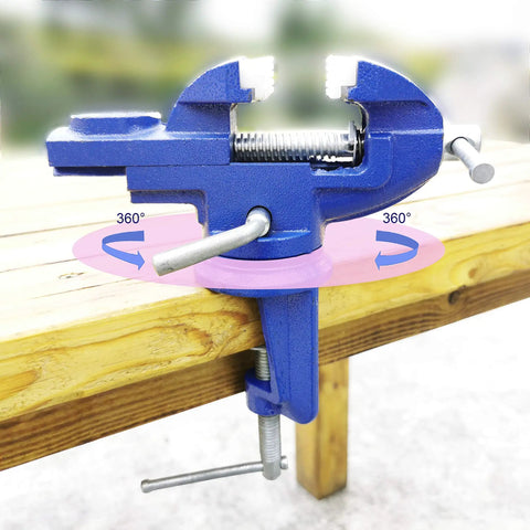 Mini Home Clamp-On Vise With Nylon Jaws, 2-Inch Jaw, 2.2-Inch Opening, Lightweight 1470g, The Go-To Tool For Electronics, Jewelry, Hobby, Model Making And Small Bench Projects on wood bench