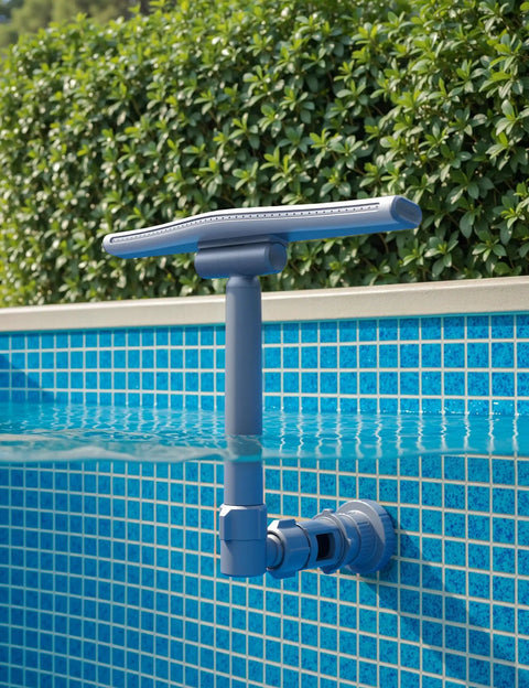 Whale Tail Pool Fountain Sprinkler For Above Ground And In Ground Pools With Adjustable Wide Waterfall Spray For Chill Vibes And Cooling, 10 To 20 Degrees, Gray, installed on pool edge