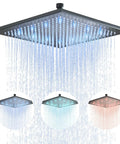12 Inch Black Square LED Rain Shower Head with Brass Overhead Spray for Bathroom, large square with color-changing LED lights