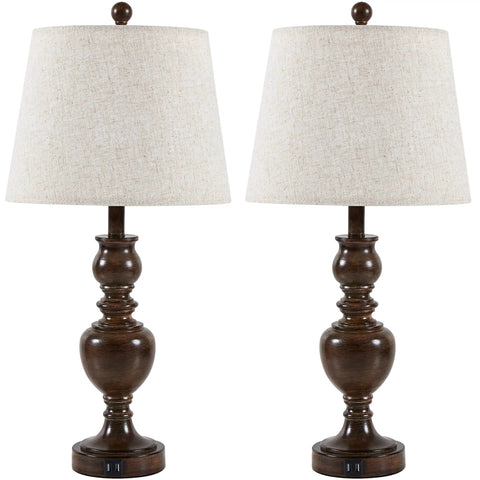 Set Of 2 Farmhouse Table Lamps With 3 Way Dimmable Touch Control, USB Charging Port, Nightstand And Desk Lamps, Resin Base With Linen Shade, LED Bulbs Included, Ideal For Bedroom And Living Room