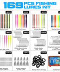 169 PCS Pro Grade All In One Bass Fishing Lures Kit with soft baits, hooks, weights, and tackle box gifts for men.