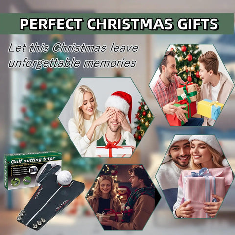 Christmas gift collage with Putting Trainer With Mirror Practice Aid To Align Eyes And Putter Face, Groove And Path for golfers