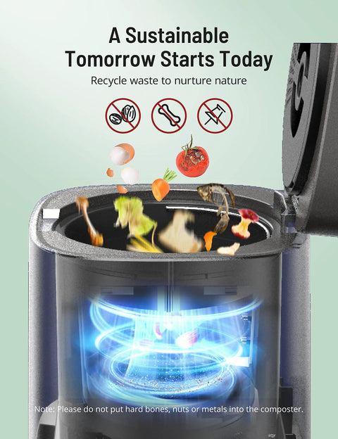 Electric Kitchen Compost Bin For Indoor Countertop With 3 Modes, Odor Free Carbon Filter System, food scraps converting
