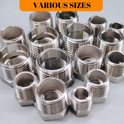 Two Pack Three Quarters Inch Male Npt To One Half Inch Female Npt Stainless Steel Hex Bushing Reducer Adapter 304 Stainless Steel Pipe Fitting Beefy Build Corrosion Resistant High Temp Perfect For Plumbing DIY, various sizes