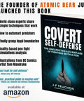 Covert Self-Defense book launch poster by Atomic Bear with pen fight techniques available on Amazon