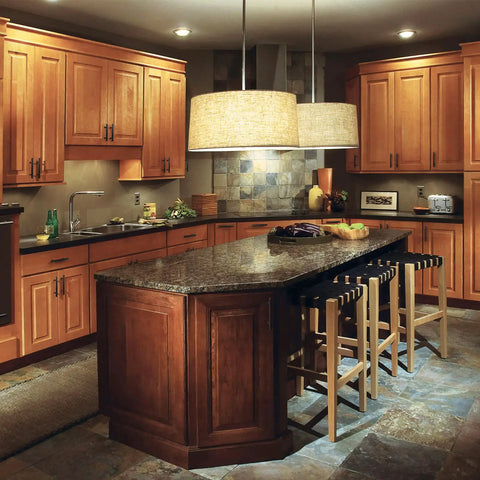 Modern kitchen with 30 Pack Oil Rubbed Bronze Solid Cabinet Handles 5.25 Inch 133mm Bar Pulls on wooden cabinets.