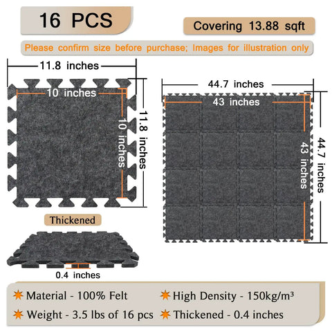 Thick Interlocking Acoustic Floor Mats For Home Studio Set Of 16 11x11x0.4 Inches High Density Sound Dampening And Vibration Control Non Slip Tiles For Piano Drums And Music Practice