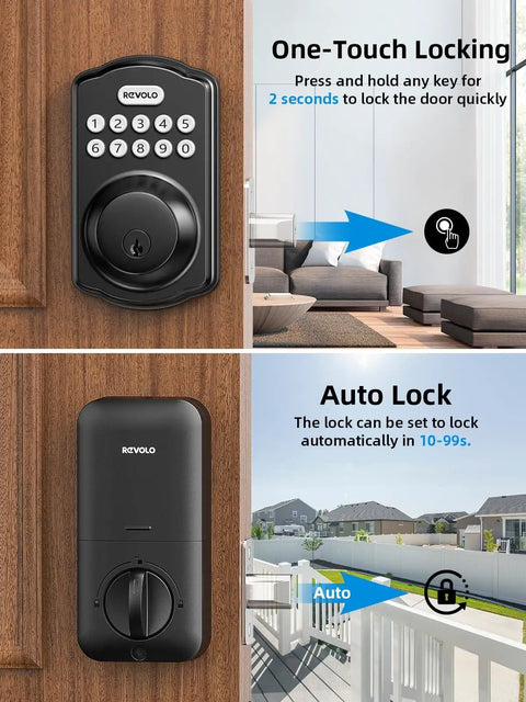 Smart Keypad Deadbolt With Handle, Keyless Front Door Lock No Keys Needed, Auto Lock, Anti Peeking Password, 20 User Codes
