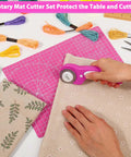 Using 45mm Rotary Cutter Kit with Self Healing Cutting Mat and 2 Replacement Blades for sewing and crafting projects.