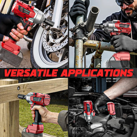 Pro Level Cordless Impact Wrench 3 8 Inch Plays Nice With Milwaukee 18 Volt Batteries shown in various applications.
