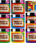 Top Shelf Concentrated Wood Stain Colors Set With Nine Hella Strong Dyes Including Navy Blue And Rose Red, 9 dye pots for wood finish.