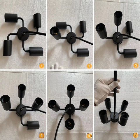 Go-To Four Light Farmhouse Semi Flush Ceiling Light In Black, showing assembly and design details with metal frame.