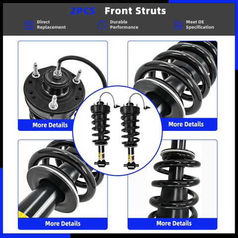 2 Pcs Front Struts Absorber Assembly With Magnetic Spring For Cadillac Escalade ESV Suburban Tahoe GMC Yukon 1500 2015 2020 Front Shock Replacement Premium Quality close-up and side view