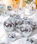 8 Pack Mini Disco Ball Garlands And Silver Mirror Balls Hanging Banner For Party Backdrop Decor on festive table setting