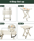 4-step setup guide for Ultra Lightweight Aluminum Folding Camping Table For Travel And Outdoor Adventures, 18.5x18.5x24.5 Inches