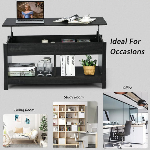 Smooth Ride Lift Top Coffee Table With Secret Stash Black Wood Tea Table For Couch Life Or Home Office Zero Drama Spring Adjustment Lowkey Cool Lounge Setup