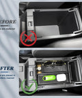 Two Pack Center Console Organizer For Subaru Crosstrek And Impreza 2023 To 2026 Custom Fit Double Layer Tray with before and after view