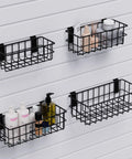 Heavy Duty Slatwall Baskets 6 Pack Black Multi Size Storage Organizer for Garage and Workshop, wall-mounted caddies