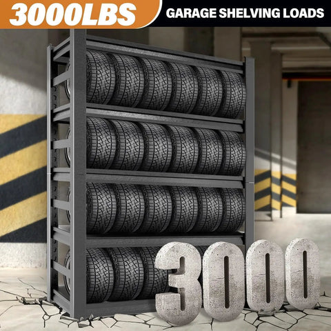 Heavy Duty Adjustable Five Tier Metal Garage Shelving Unit With Anti Slip Feet Anti Fall Rails Wall Anchor Hardware And Built Tough Garage Ready Storage On Uneven Floors, 5-tier tire rack
