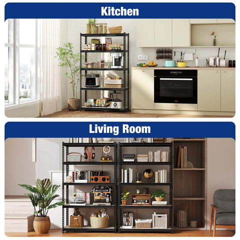 Straight Up Heavy Duty Storage Shelves Rock Solid 5 Tier Black Metal Rack 2180 Lb Capacity Adjustable Garage And Workshop Organizer Steel Frame Unit For All Gear in kitchen and living room displays.