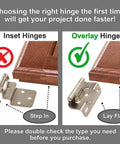 Comparison of inset and overlay cabinet hinges with examples showing installation on cabinet doors for choosing Brushed Nickel One Half Inch Overlay Cabinet Hinges Self Closing Semi Wrap Face Frame For Cabinet Doors Fifty Pack Twenty Five Pairs With Screws And Quiet Bumpers For Cupboard And Kitchen Remodel.