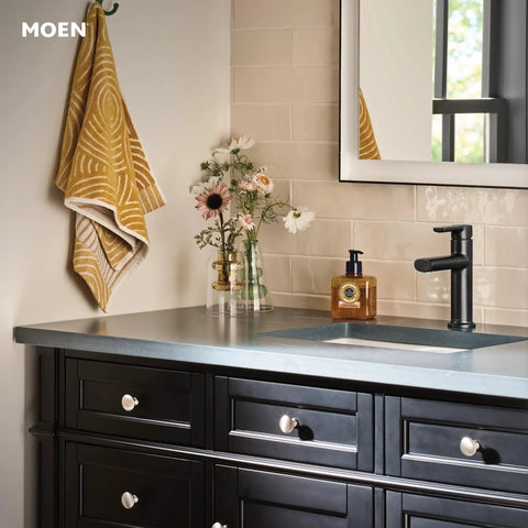 Meena One Handle Bathroom Sink Faucet Matte Black With Drain Included And Optional Deck Plate Ready To Install Flexible