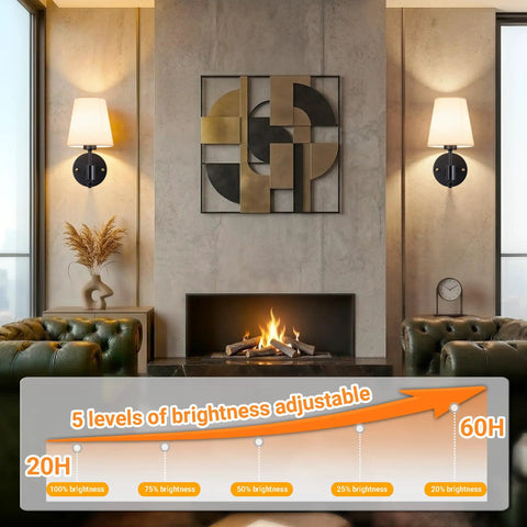 Two Pack Wireless Battery Operated Wall Sconces With 10000mAh RGB Rechargeable Magnetic Bulbs in living room setting